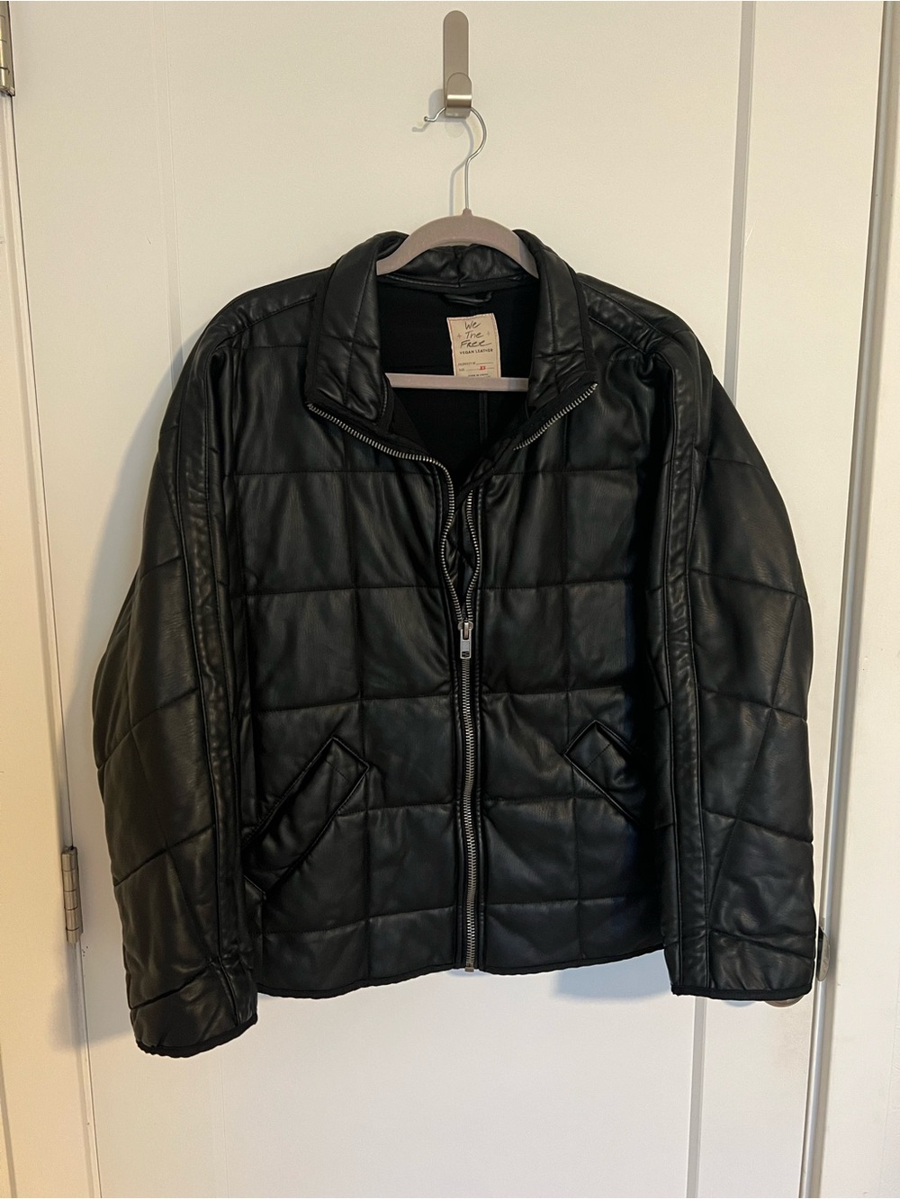 Free People Black Quilted Vegan Leather Zip Jacket